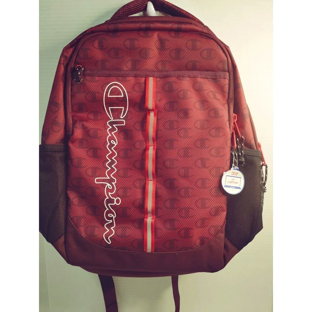 Champion Men's Red Logo Backpack Large Zip Laptop Sleeve